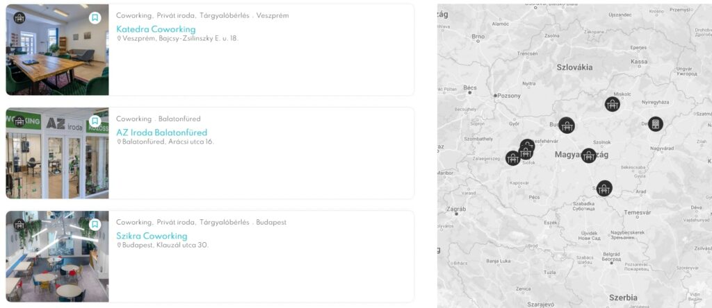 Coworking Hungary - coworking térkép